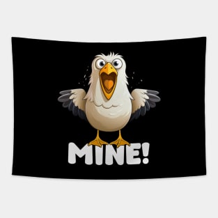 Funny Seagull, Witty Saying – "Mine!", Sea Coast Beach Tapestry