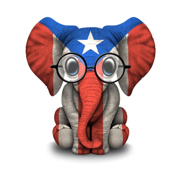 Baby Elephant with Glasses and Puerto Rican Flag by jeffbartels
