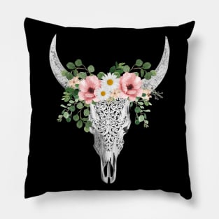 Cow skull floral 2 Pillow