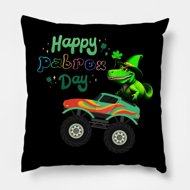 Kids Happy St Pat Trex Day Green Dino Monster Truck Toddler Pillow by Adam4you