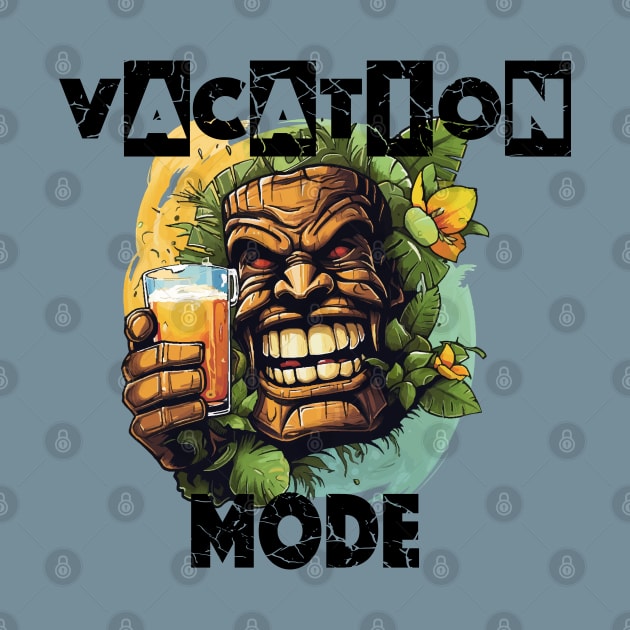 Discover Tiki Statue Holding A Beer - Vacation Mode (Black Lettering) T-Shirt