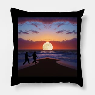 Valentine Wall Art - Cosmic date setting moon by the sea - Unique Valentine Fantasy Planet Landsape - Photo print, canvas, artboard print, Canvas Print and T shirt Pillow