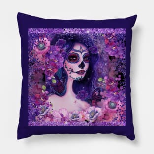 Cantania day of the dead girl with flowers by Renee Lavoie Pillow