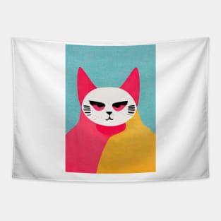 Endboss Cat Retro Poster Vintage Art Cat Wall Turquoise Pink Illustration Tapestry