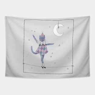 Moon Kitty Tightrope Circus Act Tapestry