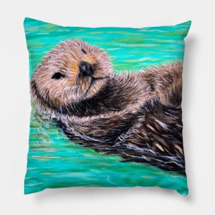 Fluffy Sea Otter Painting Pillow