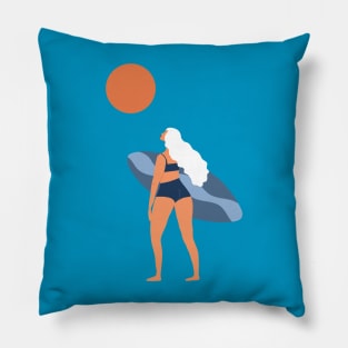 Woman with a surfboard Pillow