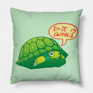 Green turtle asking if it's OK to go out of its shell Pillow