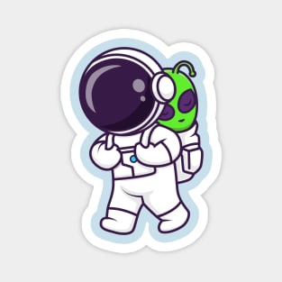 Cute Astronaut Bring Baby Alien Cartoon Magnet