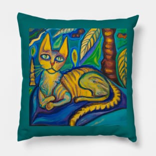 Relaxing Cat in the style of Paul Gauguin Pillow