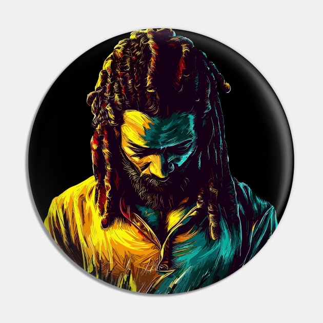 Rasta Jamaica man Pin by TomFrontierArt