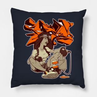 Graffiti Girl Orange Pillow