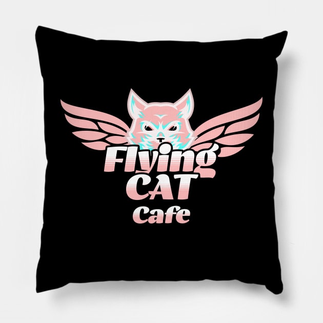 Flying Cat Cafe Pillow by Flying Cat Designs