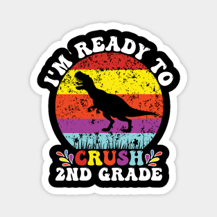 funny groovy back to school 2nd grade teacher , dinosaur Magnet