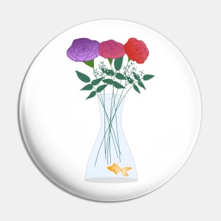 Flowers in a Vase with a Goldfish Pin