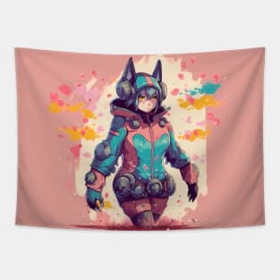 Watercolor Anime art cat girl Tapestry