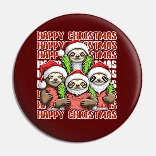 Happy Christmas Sloth Family in Santa Hats Pin