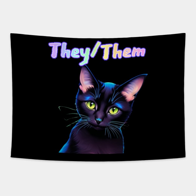 Batman - They/Them Rainbow Text Navy Tapestry by Gold Dust Publishing