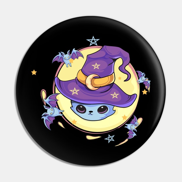 Kawaii pastel Goth Witchy Cat Pin by DionArts