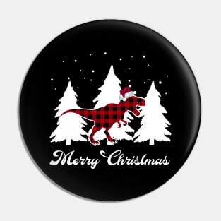 Merry Christmas Buffalo Plaid Dinosaur Santa T rex Pajama Pin