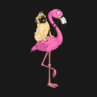 Pug Rider Flamingo Funny T-Shirt