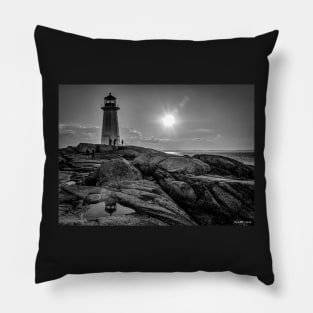 B&W of Iconic Lighthouse at Peggys Cove, Nova Scotia Pillow