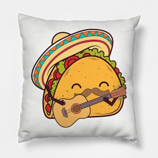 Taco Playing Classic Guitar Cinco de Mayo Cartoon Pillow