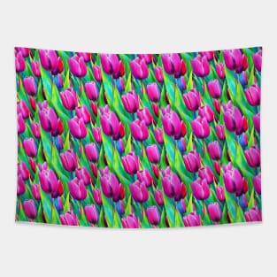 Pink Tulip Seamless Pattern Tapestry