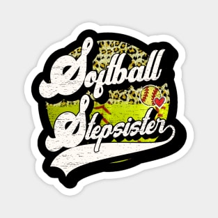 Softball Stepsister Vintage Leopard Softball Family Matching Magnet