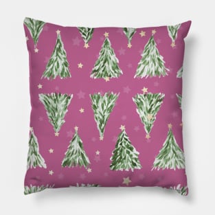 Holiday christmas tree over pink peony background Pillow