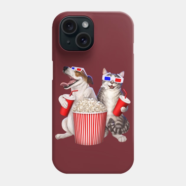 Dog and cat at the movies Phone Case by Mehu Art