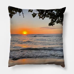 Beach Sunset in Rincón, Puerto Rico in the Summer Pillow