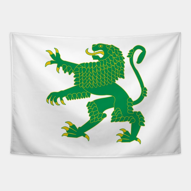 Heraldic Rampant Lion (Green) Tapestry by PabloDeChenez