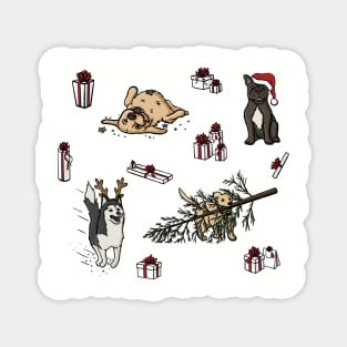 Malamute, Golden Retriever, Labrador, French Bulldog Christmas Dog And Gifts Pattern Digital Illustration Magnet