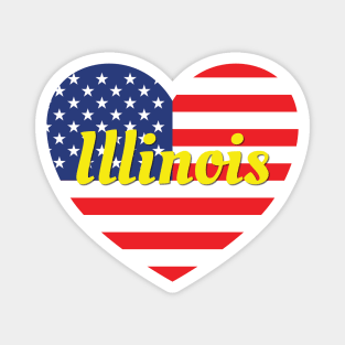 Illinois American Flag Heart Magnet