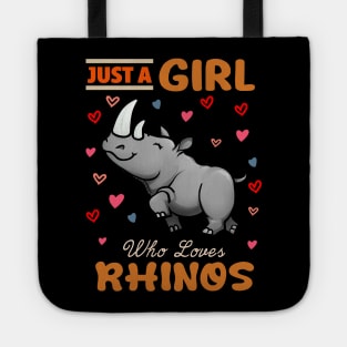 Just A Girl Who Loves Rhinos Tee for Fans of Horned Majesty Tote