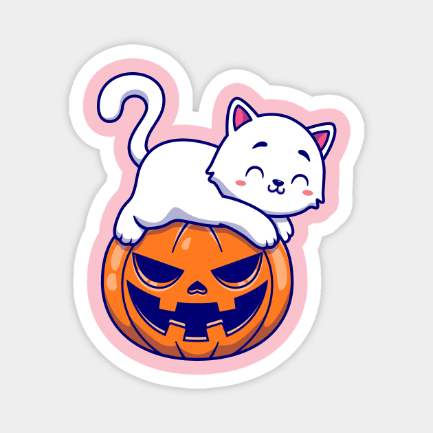 Cute Cat Laying On Pumpkin Halloween Cartoon Magnet by Catalyst Labs
