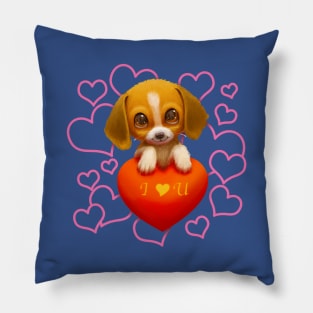 I Love You Sweetheart Cute Beagle Puppy Pillow