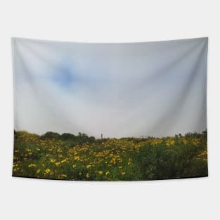 Flower Field, Cloudy Sky in San Diego Tapestry