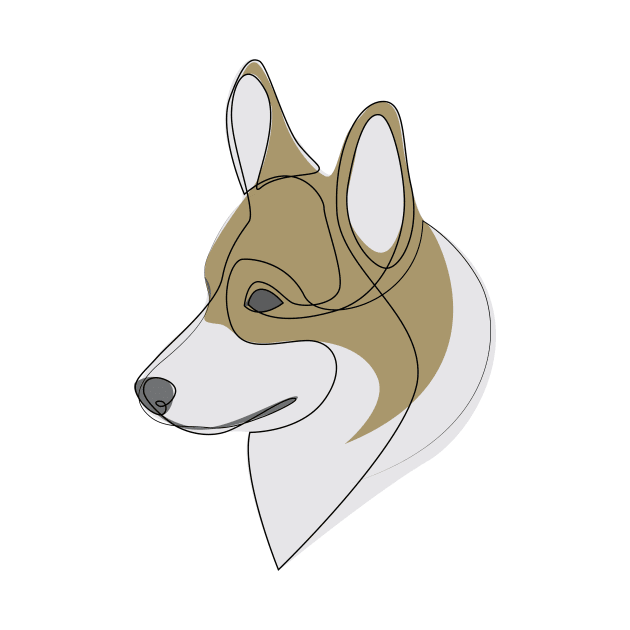 Welsh Corgi Pembroke - one line drawing with colour by addillum
