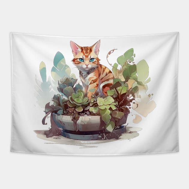 Cute Bengal cat Tapestry by GreenMary Design