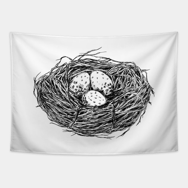 Bird Nest Drawing Tapestry by rachelsfinelines