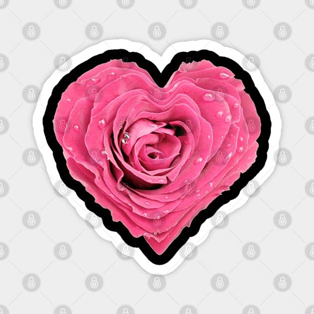 Heart Shaped Pink Flower with Water Droplets Magnet by SkorpSZNWear