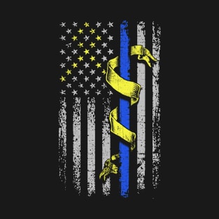 Flag American Police Officer Testicular Cancer Awareness Peach Ribbon Warrior T-Shirt