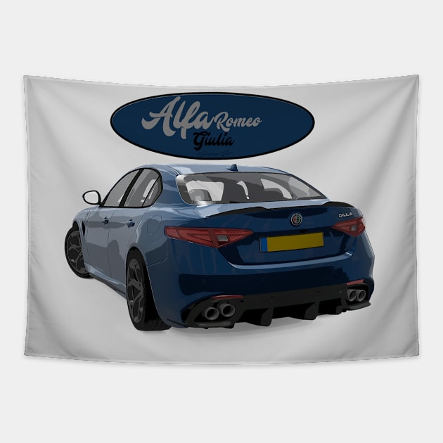 ALFA ROMEO Giulia Blue Back Tapestry by PjesusArt