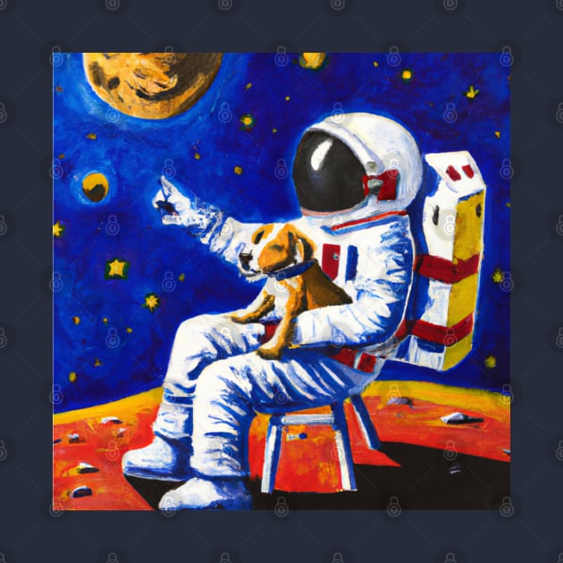 Astronaut sitting with his dog on the moon, starring into space. by Boztik-Designs