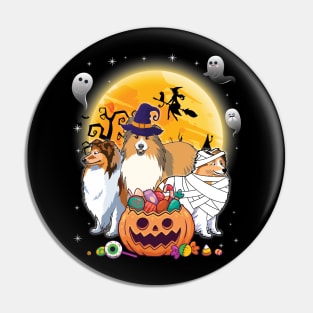 Sheltie Dog Mummy Witch Moon Ghosts Happy Halloween Thanksgiving Merry Christmas Day Pin