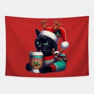 Black Cat Christmas Christmas Cat 2024 Tapestry