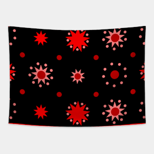 Suns and Dots Red on Black Tapestry