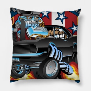 American Built Muscle - Classic Muscle Car Cartoon Illustration Pillow